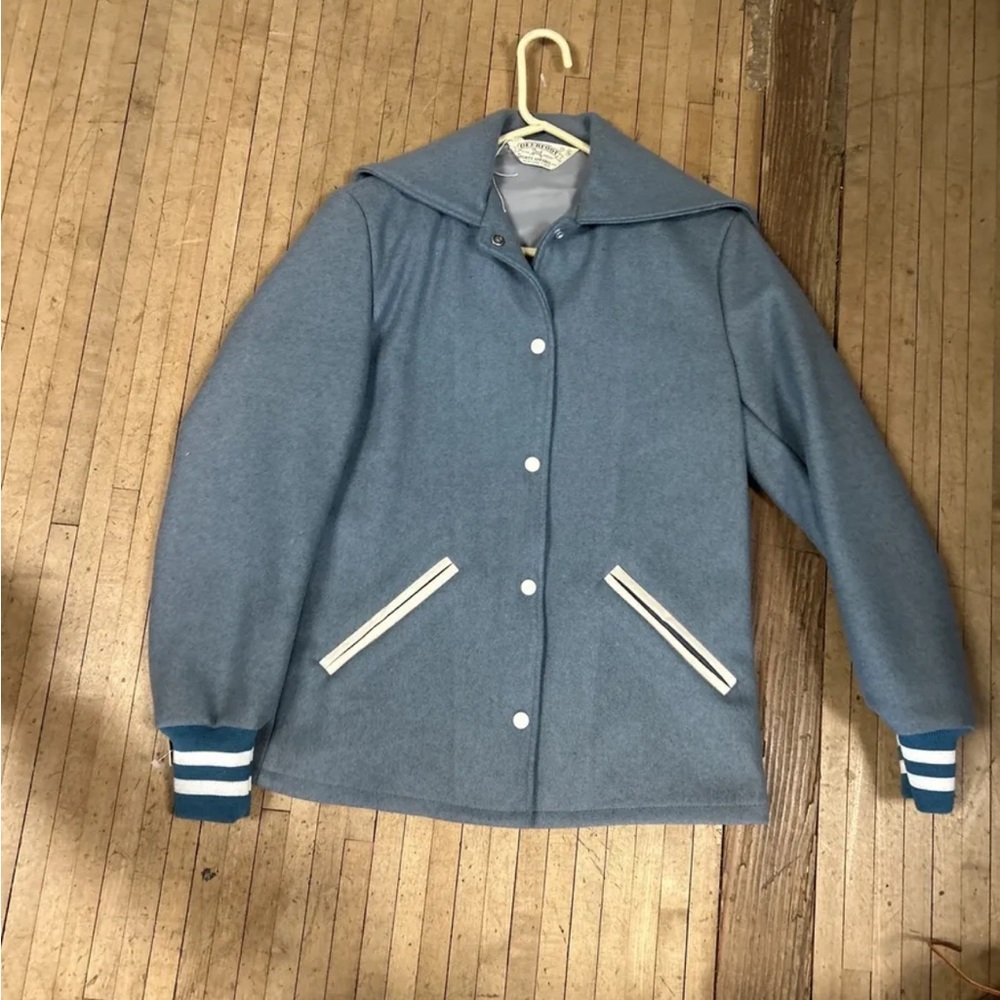 vintage Deerfoot letterman jacket ladies with hood size Small Wool USA Made
